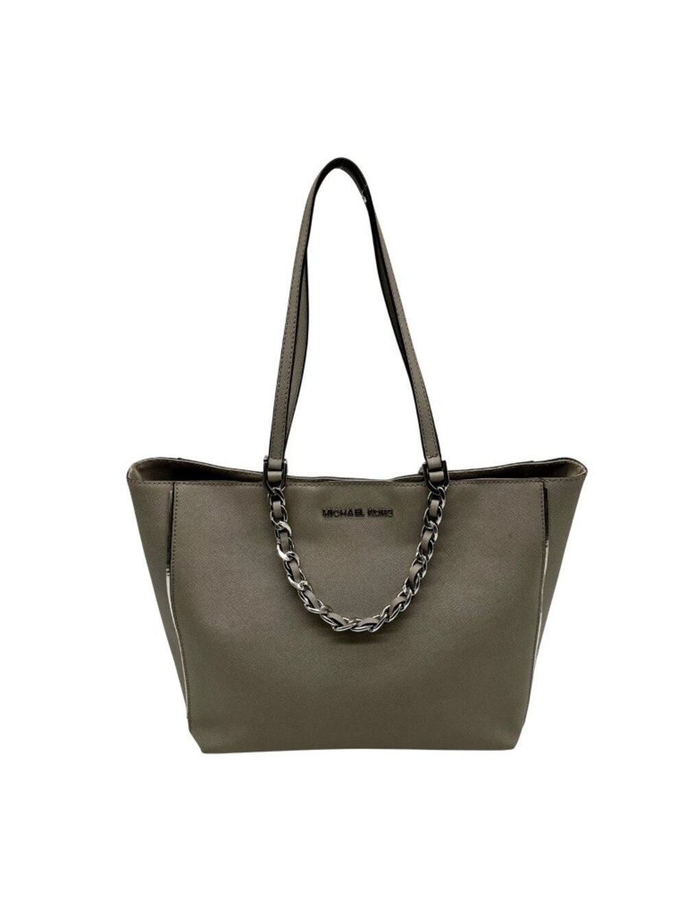 Michael Kors Grey Saffaino Leather Harper Chain Tote Bag
